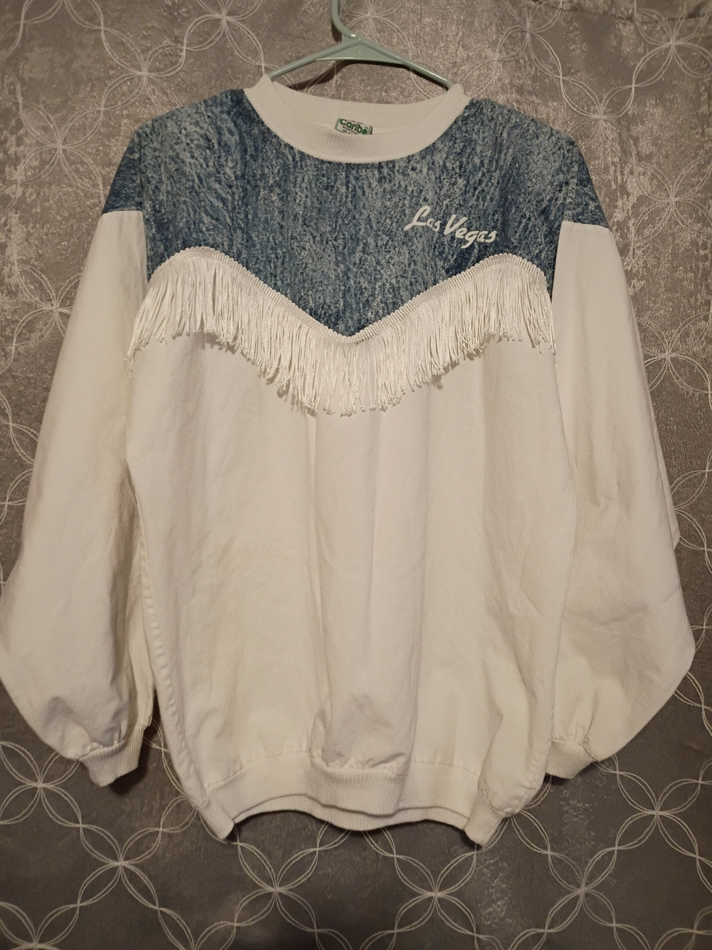 80s White Fringe Sweatshirt with  "Las Vegas"